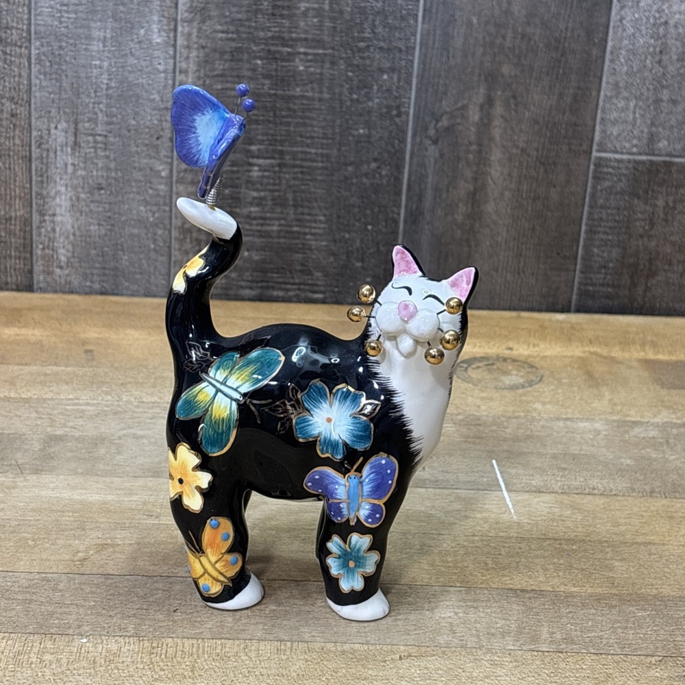 2002 Amy Lacombe Fancy Felines Renee Butterfly Tuxedo Cat Figurine Willetts